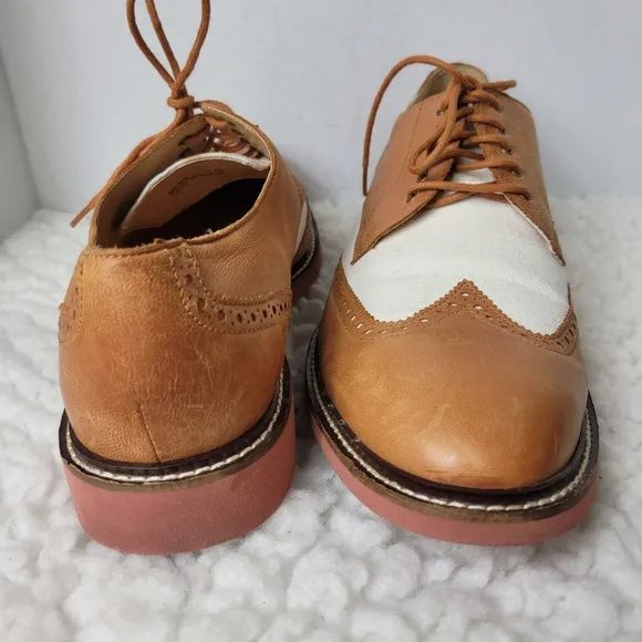 Cole Haan 2 Tone Men's Oxford Shoes Size 13 Brown Leather Ivory Canvas Wingtips