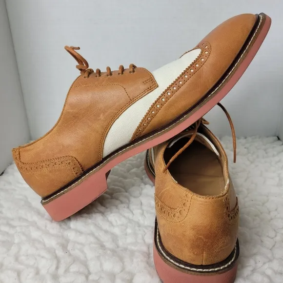 Cole Haan 2 Tone Men's Oxford Shoes Size 13 Brown Leather Ivory Canvas Wingtips