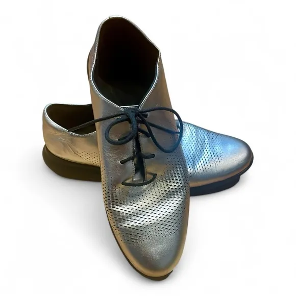 Cole Haan 2.0 Grand Laser Cut Silver Wingtip Sneakers Casual Oxford Shoes Sz‎ 9