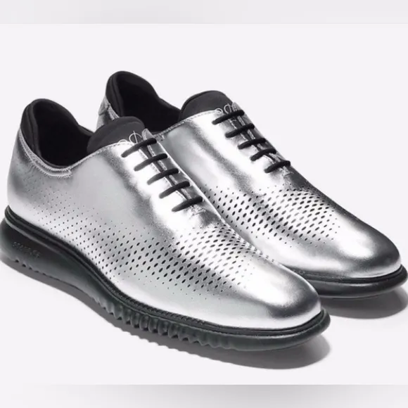 Cole Haan 2.0 Grand Laser Cut Silver Wingtip Sneakers Casual Oxford Shoes Sz‎ 9