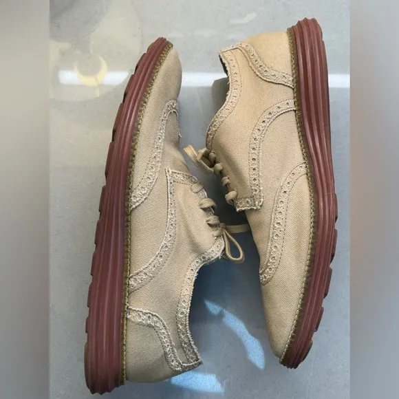 Cole Haan Canvas Original Grand Os Wingtip Canvas Oxford Tan Khaki Size 9
