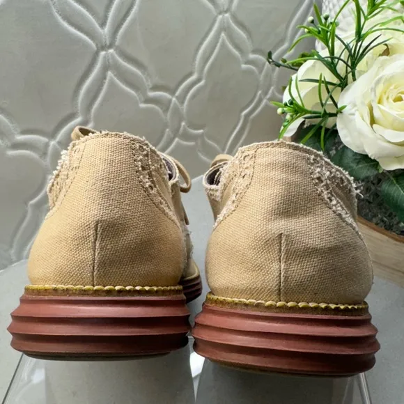 Cole Haan Canvas Original Grand Os Wingtip Canvas Oxford Tan Khaki Size 9