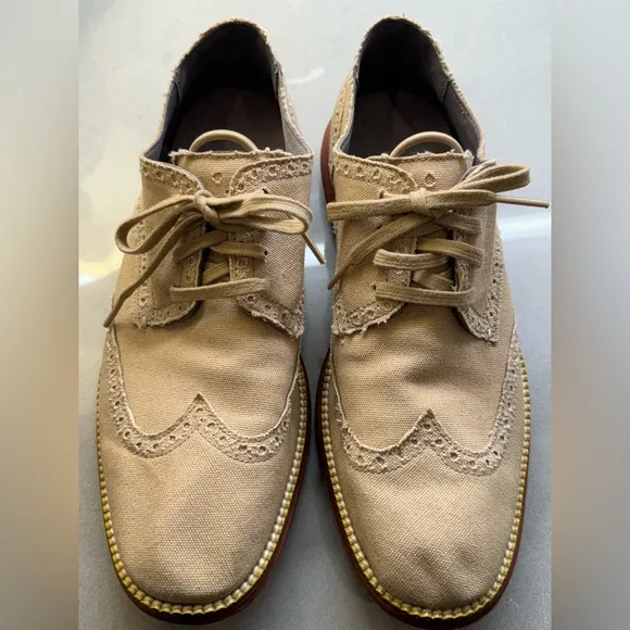 Cole Haan Canvas Original Grand Os Wingtip Canvas Oxford Tan Khaki Size 9