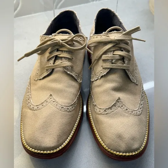 Cole Haan Canvas Original Grand Os Wingtip Canvas Oxford Tan Khaki Size 9