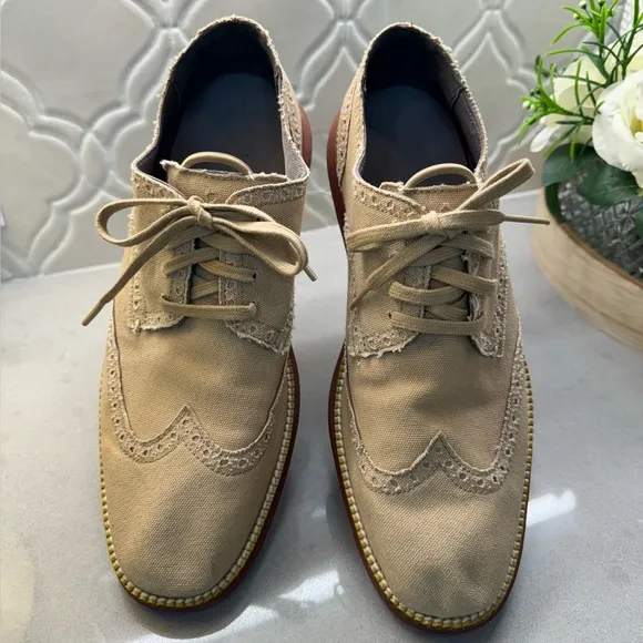 Cole Haan Canvas Original Grand Os Wingtip Canvas Oxford Tan Khaki Size 9