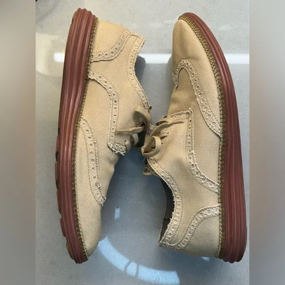 Cole Haan Canvas Original Grand Os Wingtip Canvas Oxford Tan Khaki Size 9
