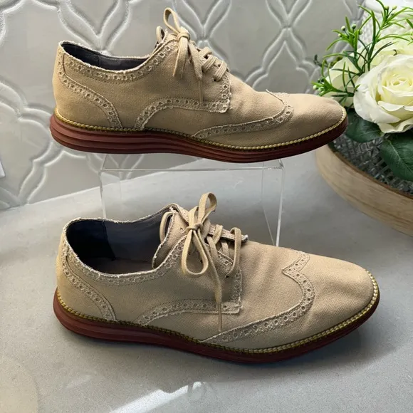 Cole Haan Canvas Original Grand Os Wingtip Canvas Oxford Tan Khaki Size 9
