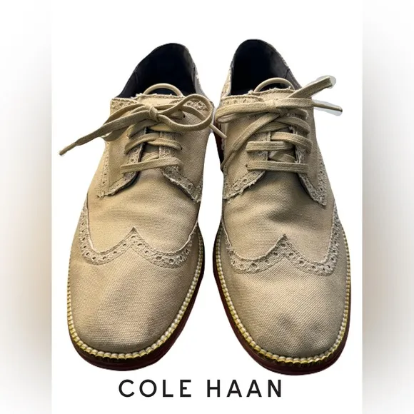 Cole Haan Canvas Original Grand Os Wingtip Canvas Oxford Tan Khaki Size 9