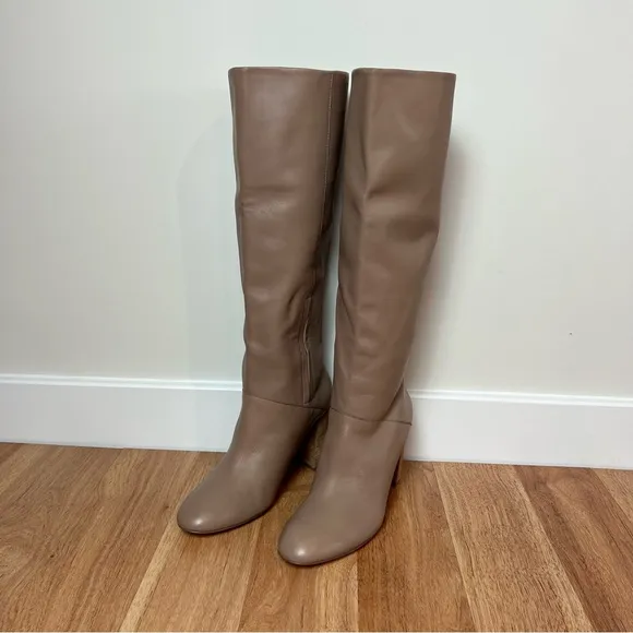 Cole Haan Glenda Stone Taupe Leather Heel Boots Shoes Women Size 8 1/2 B