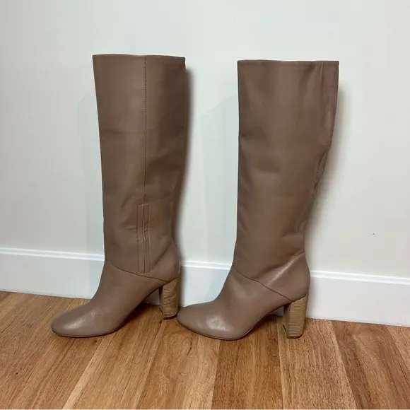 Cole Haan Glenda Stone Taupe Leather Heel Boots Shoes Women Size 8 1/2 B