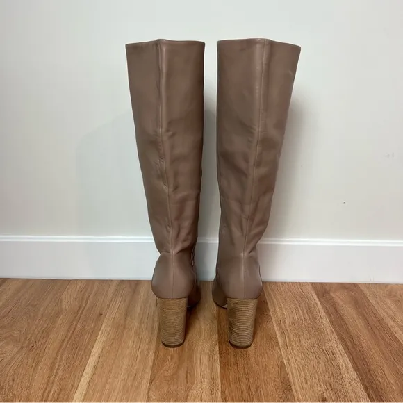 Cole Haan Glenda Stone Taupe Leather Heel Boots Shoes Women Size 8 1/2 B