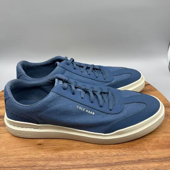 Cole Haan GrandPro Rally Shoes Mens 12 M Blue Canvas &amp; Leather T-Toe Sneakers