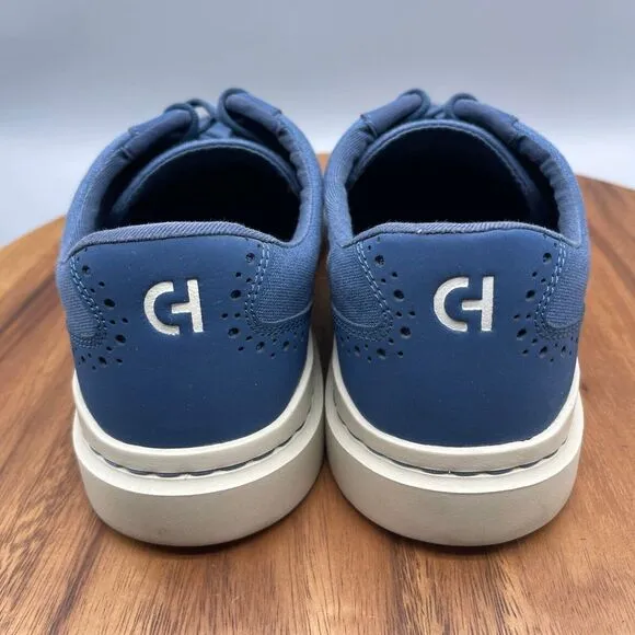 Cole Haan GrandPro Rally Shoes Mens 12 M Blue Canvas &amp; Leather T-Toe Sneakers