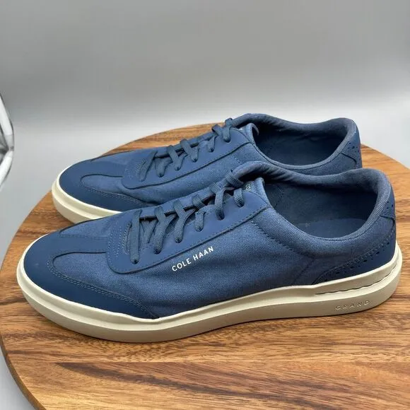 Cole Haan GrandPro Rally Shoes Mens 12 M Blue Canvas &amp; Leather T-Toe Sneakers