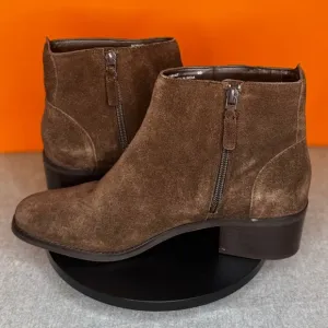 Cole Haan Holis Suede Logo Buckle Ankle Booties Brown Suede Size 9 B NEW