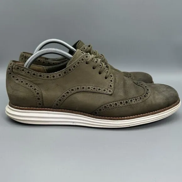 Cole Haan Lunargrand Mens 10 Green Suede Wingtip Oxford Shoes C11512 Sneaker