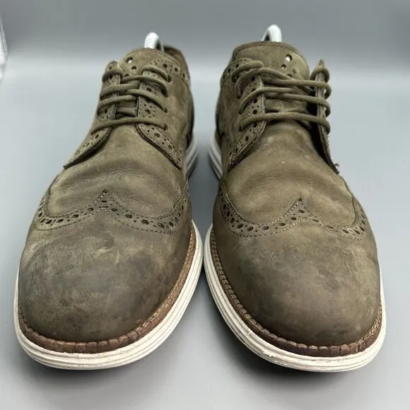 Cole Haan Lunargrand Mens 10 Green Suede Wingtip Oxford Shoes C11512 Sneaker
