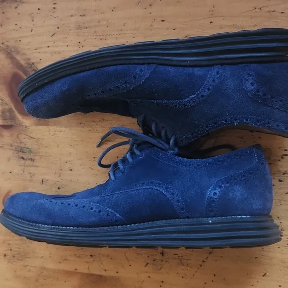 Cole Haan Lunargrand Oxfords Wingtips Blue Suede Shoes Men, Size 9