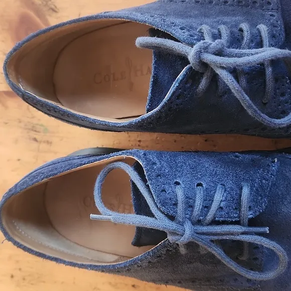 Cole Haan Lunargrand Oxfords Wingtips Blue Suede Shoes Men, Size 9