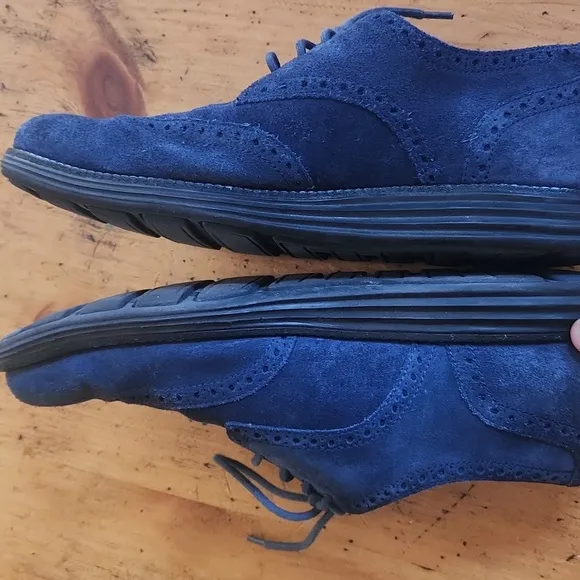 Cole Haan Lunargrand Oxfords Wingtips Blue Suede Shoes Men, Size 9