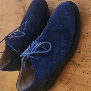 Cole Haan Lunargrand Oxfords Wingtips Blue Suede Shoes Men, Size 9