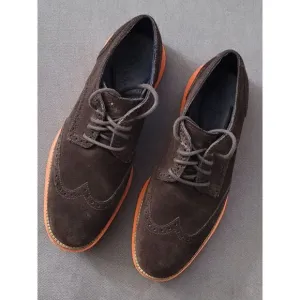 Cole Haan Men's Lunargrand Wing Tip Suede‎ Shoes Dark Brown/Orange Size 9 M