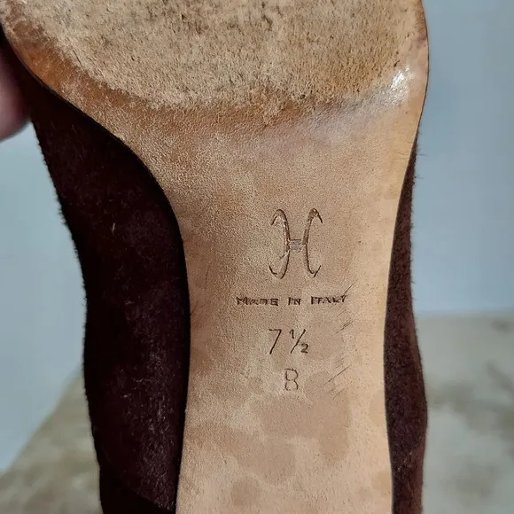Cole Haan Tall Brown Suede Pointed Toe‎ Heeled Boots Blue Leather Tassel Accent