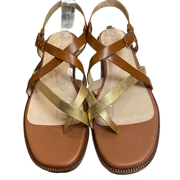 COLE HAAN Women's Wilma Strappy Antique Gold/British Tan Sandals NEW 10
