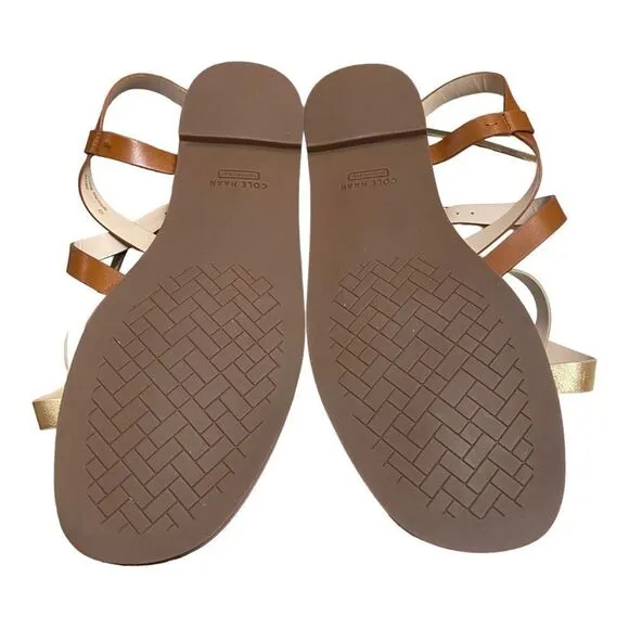 COLE HAAN Women's Wilma Strappy Antique Gold/British Tan Sandals NEW 10