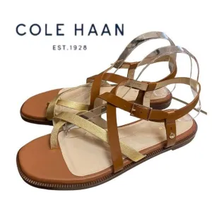 COLE HAAN Women's Wilma Strappy Antique Gold/British Tan Sandals NEW 10