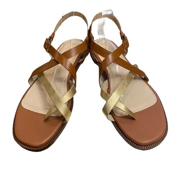 COLE HAAN Women's Wilma Strappy Antique Gold/British Tan Sandals NEW 10
