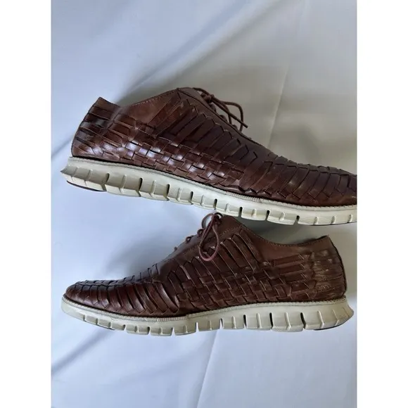 Cole Haan Zero Grand Men's Sz 14 Oxford's Shoes Brown Weave Leather Lace C23582