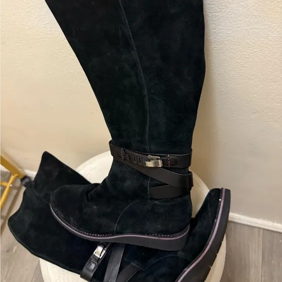Cole Hann Black Suede Knee-High Boots