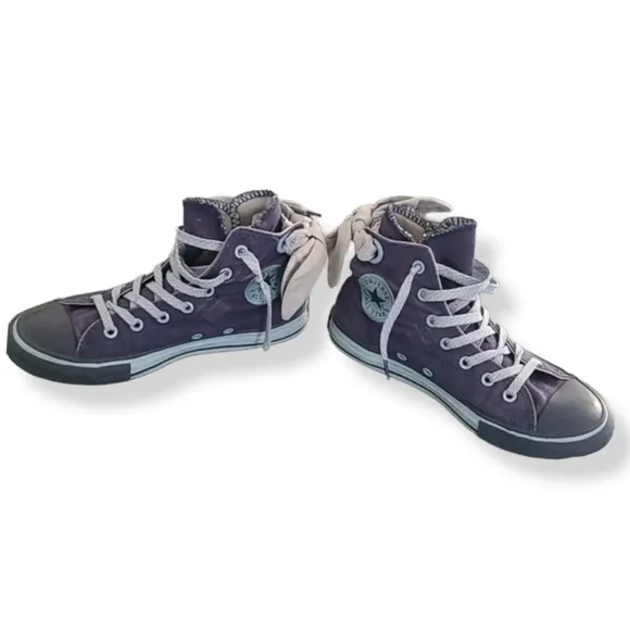 Converse All Star Hi Top Sneakers Girls 2 Blue Glitter Back Bows Double Tongue