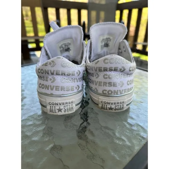 Converse All Star Low Top Sneakers Iridescent Trim White Casual Shoes Woman's  7