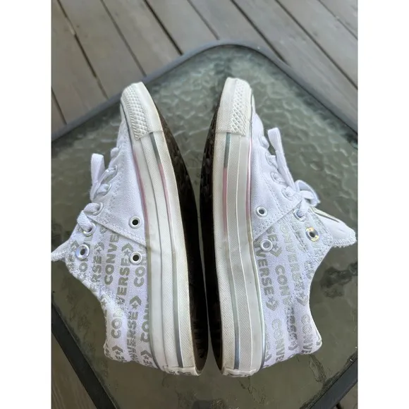 Converse All Star Low Top Sneakers Iridescent Trim White Casual Shoes Woman's  7