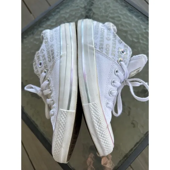 Converse All Star Low Top Sneakers Iridescent Trim White Casual Shoes Woman's  7
