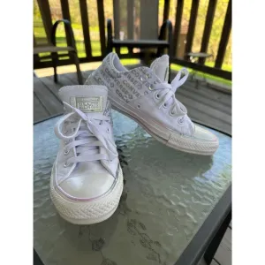 Converse All Star Low Top Sneakers Iridescent Trim White Casual Shoes Woman's  7