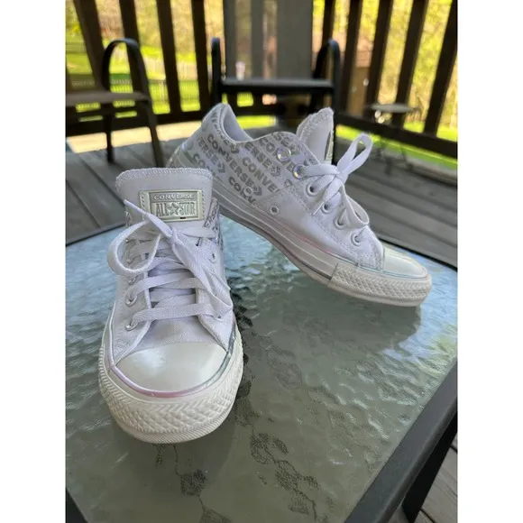 Converse All Star Low Top Sneakers Iridescent Trim White Casual Shoes Woman's  7