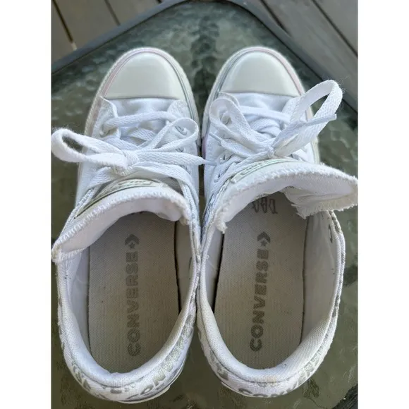 Converse All Star Low Top Sneakers Iridescent Trim White Casual Shoes Woman's  7