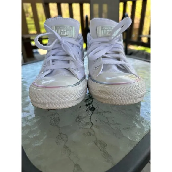 Converse All Star Low Top Sneakers Iridescent Trim White Casual Shoes Woman's  7