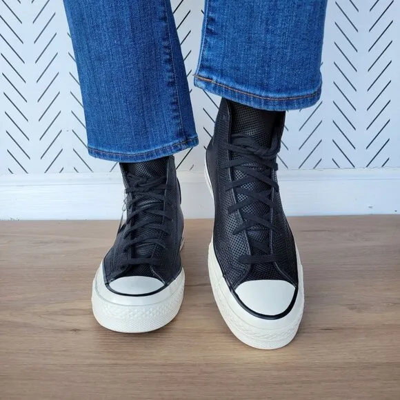 ⭐Converse Chuck 70 Hi Sz 8 Womens Shoes Black Leather Premium Sneakers A08637C⭐