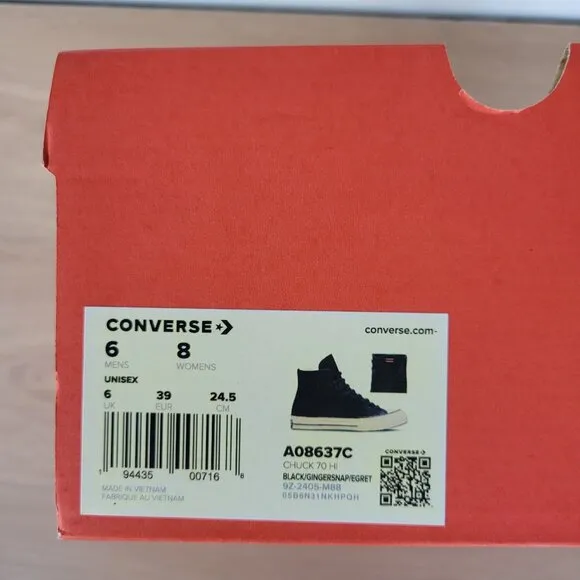 ⭐Converse Chuck 70 Hi Sz 8 Womens Shoes Black Leather Premium Sneakers A08637C⭐