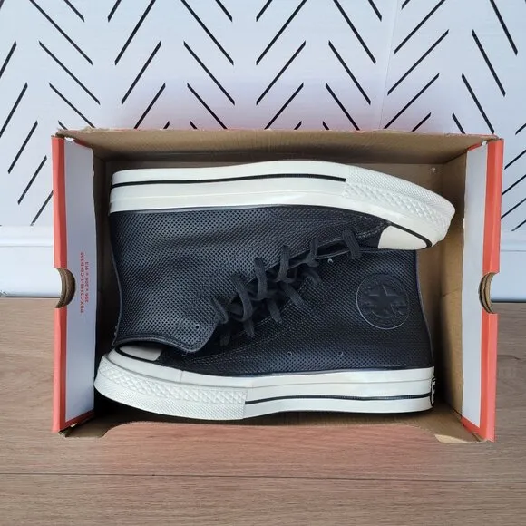 ⭐Converse Chuck 70 Hi Sz 8 Womens Shoes Black Leather Premium Sneakers A08637C⭐