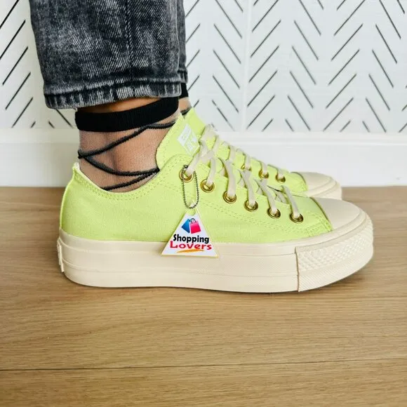 ⭐Converse Chuck Taylor All Star Lift Platform Low 8.5 Womens Shoes Green A09913F