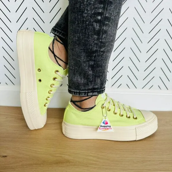 ⭐Converse Chuck Taylor All Star Lift Platform Low 8.5 Womens Shoes Green A09913F