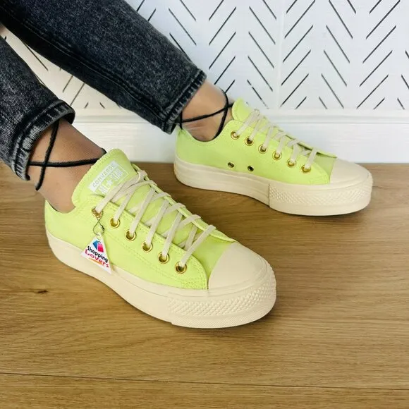 ⭐Converse Chuck Taylor All Star Lift Platform Low 8.5 Womens Shoes Green A09913F