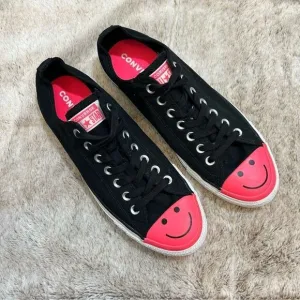 Converse CTAS OX Happy Smiley Face Black Racer Pink Sneakers Shoes M 9.5 W 11.5