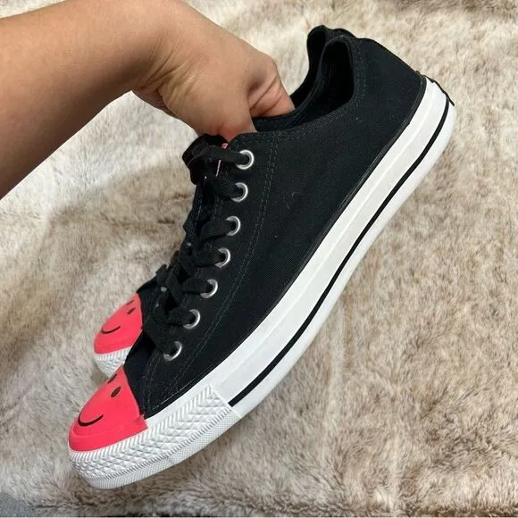 Converse CTAS OX Happy Smiley Face Black Racer Pink Sneakers Shoes M 9.5 W 11.5