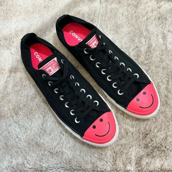 Converse CTAS OX Happy Smiley Face Black Racer Pink Sneakers Shoes M 9.5 W 11.5